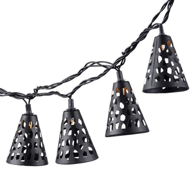 6' Electric Black Metal Cone Patio Lights Outdoor Rope And String