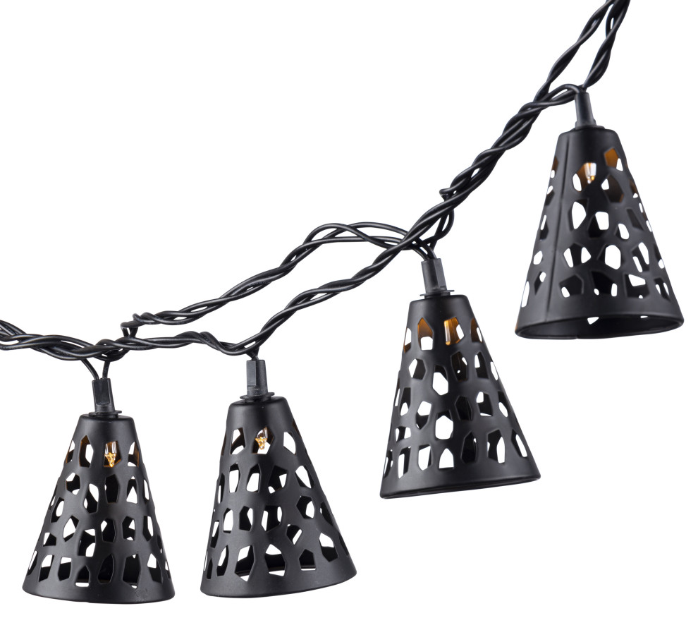 6' Electric Black Metal Cone Patio Lights Outdoor Rope And String