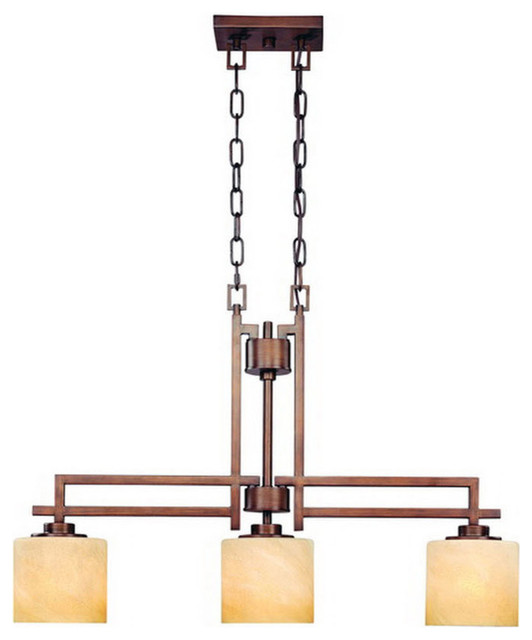 3Light Island Fixture, English Bronze Craftsman Kitchen Island