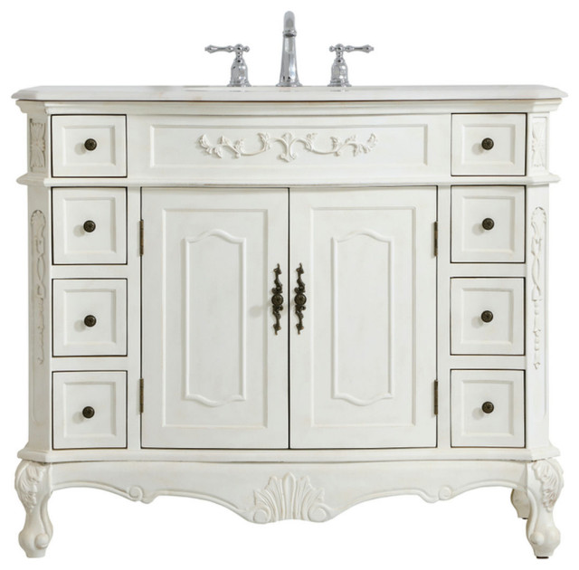 42" Single Bathroom Vanity, Antique White, Vf10142Aw - Victorian ...
