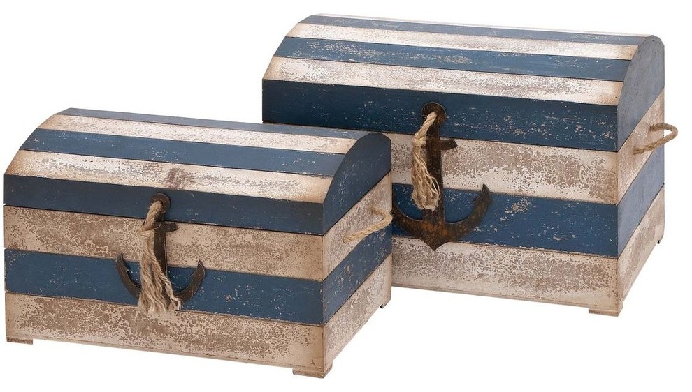 Trunk with Striped Pattern and Anchor Figurine - Set of 2