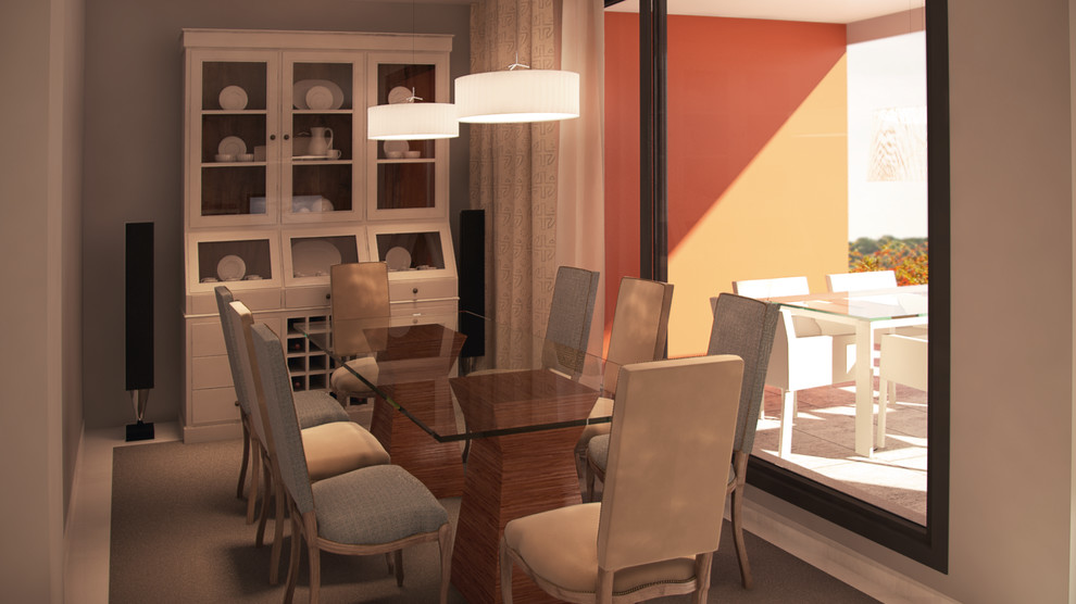 Modelo de comedor clásico renovado de tamaño medio con paredes beige