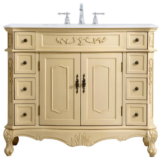 42 Inch Single Bathroom Vanity In Light Antique Beige French Country