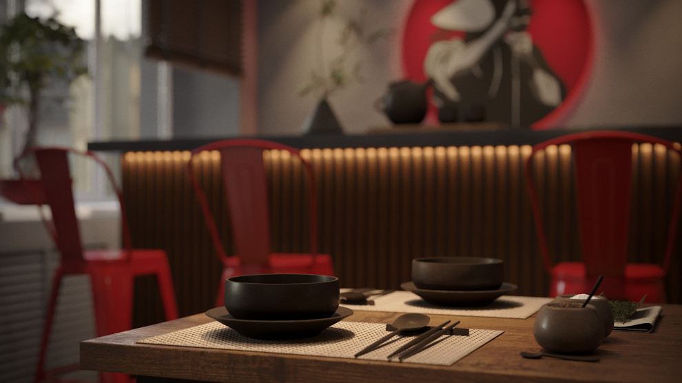 Интерьер ресторана и быстрой доставки суши и пиццы в городе Кострома