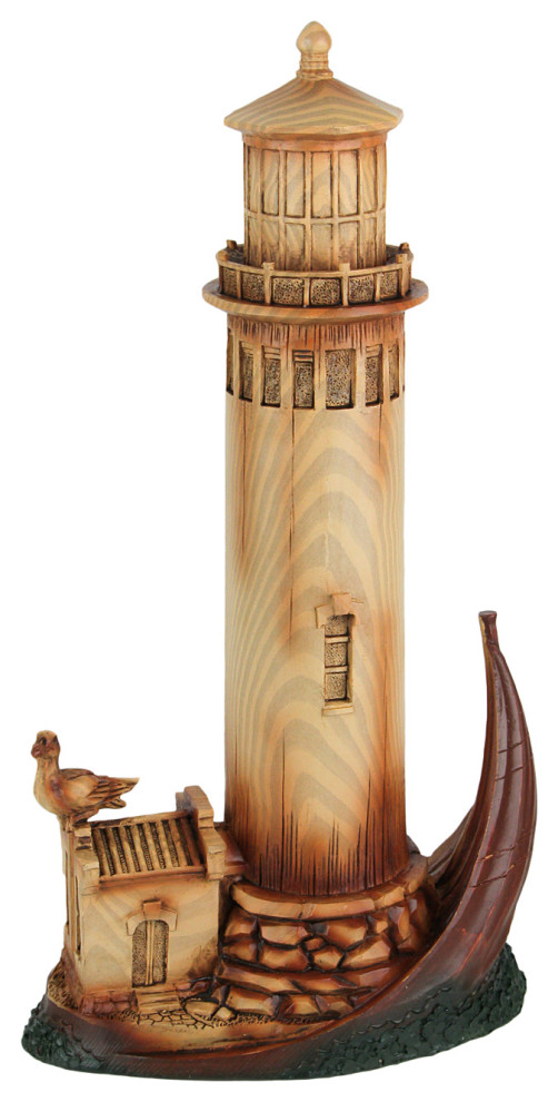 Wood Grain Finish Coastal Lighthouse Tabletop Decorative Statue Beach