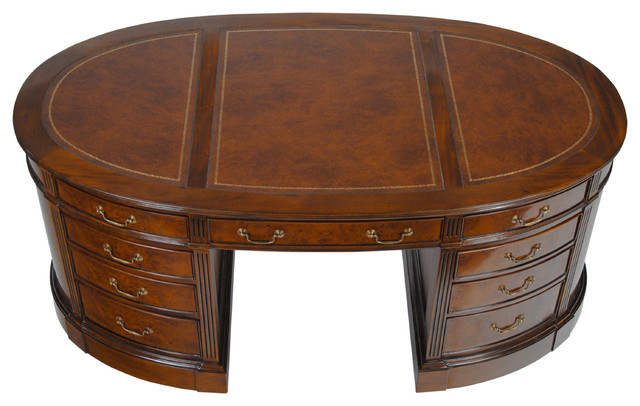 Burled Oval Partners Desk Traditional Desks And Hutches By