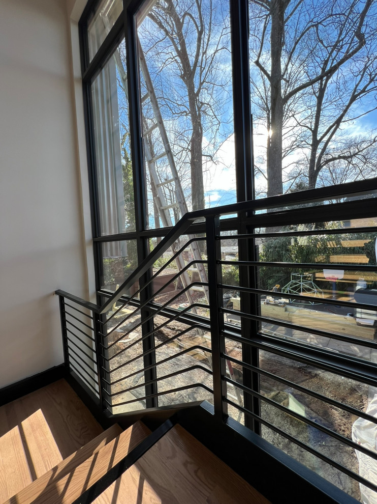 New metal staircase with metal railings