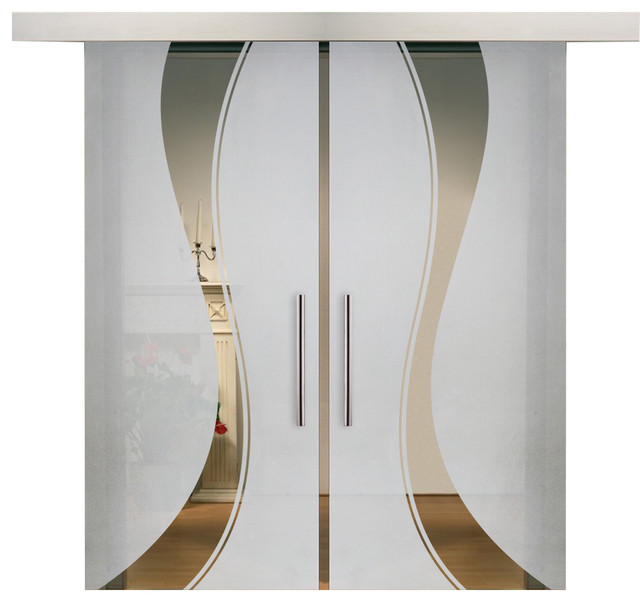 Double Sliding Barn Glass Door With Curve Design Contemporary