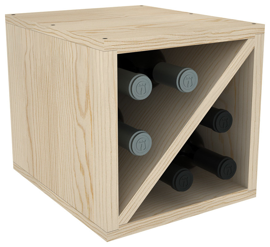 6-Bottle Stackable Wine Cube Exclusive 12" Deep Design, Unfinished Pine