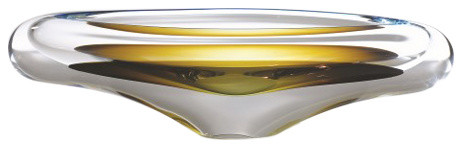 Turquoise Beige Long Art Glass Decorative Bowl