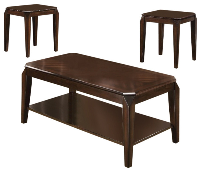 Benzara BM154542 3Pc Pack Coffee End Table Set, Walnut Transitional