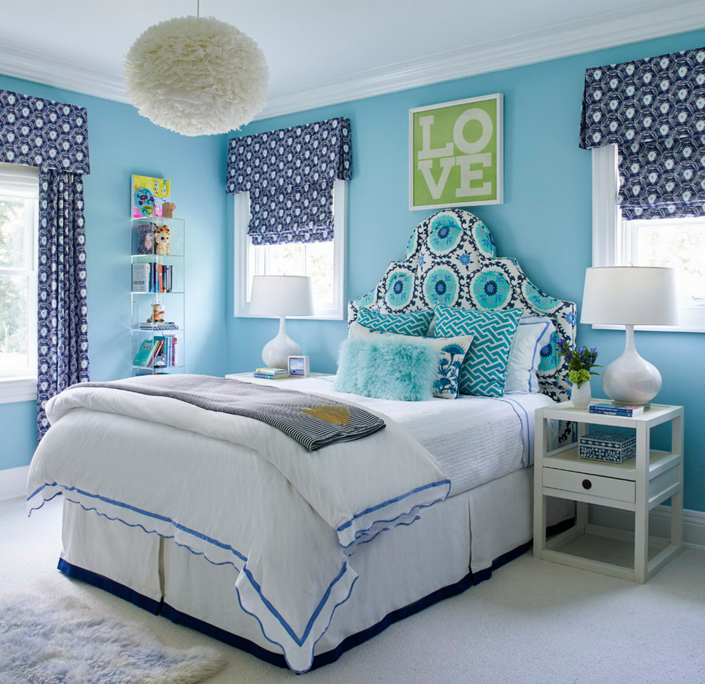 Idéer för maritima barnrum kombinerat med sovrum, med blå väggar