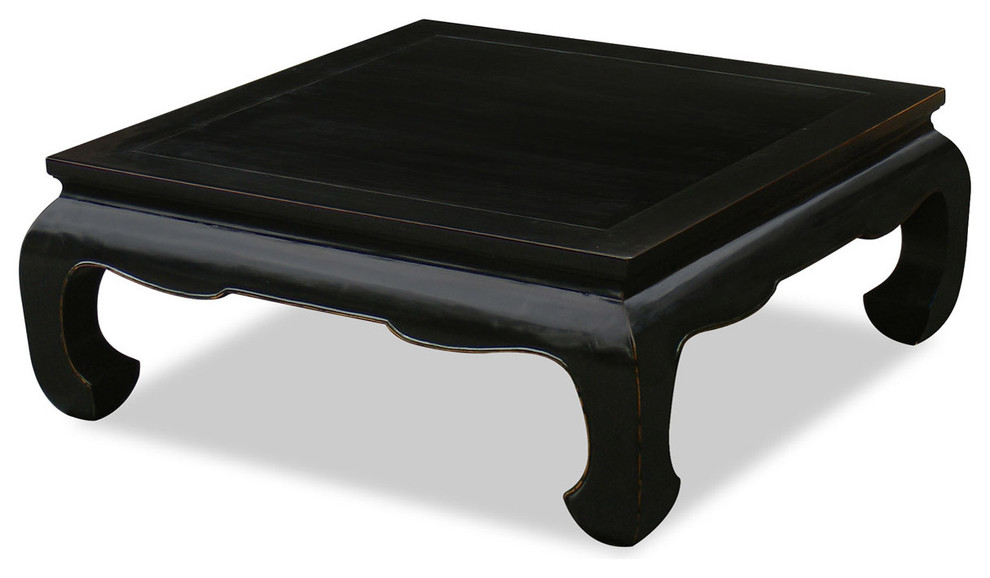 Distressed Black Elmwood Chinese Ming Chow Square Coffee Table Asian