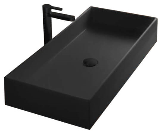 black rectangular bathroom sink basin