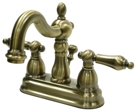 Kingston Brass 4" Centerset Bathroom Faucet w/Plastic Pop-Up, Antique Brass