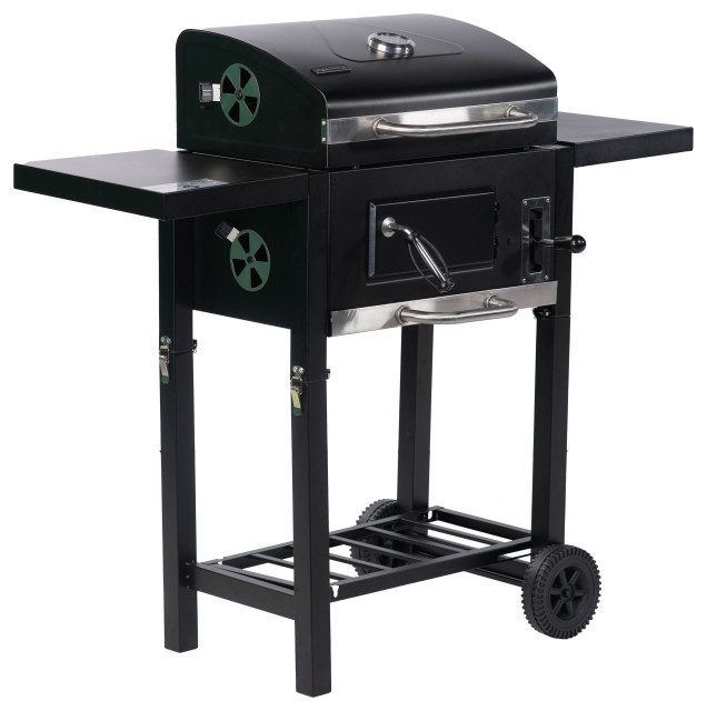 BBQG02FW Foldable Wagon Charcoal BBQ Grill With Side Tables and Wheels