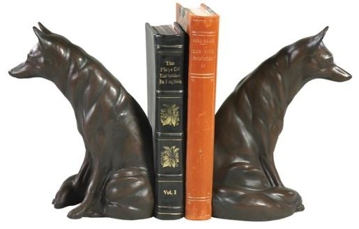 Bookends Bookend EQUESTRIAN Lodge Waiting Fox Ebony Black Resin