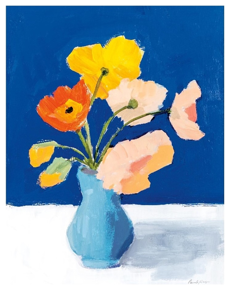 Giant Art 72x54 Poppies on Blue Fine Art Giant Canvas Print in Pink