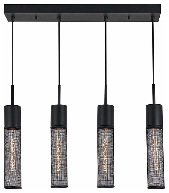 4 Pendant Incandescent Light Fixture With A Metal Mesh Shade