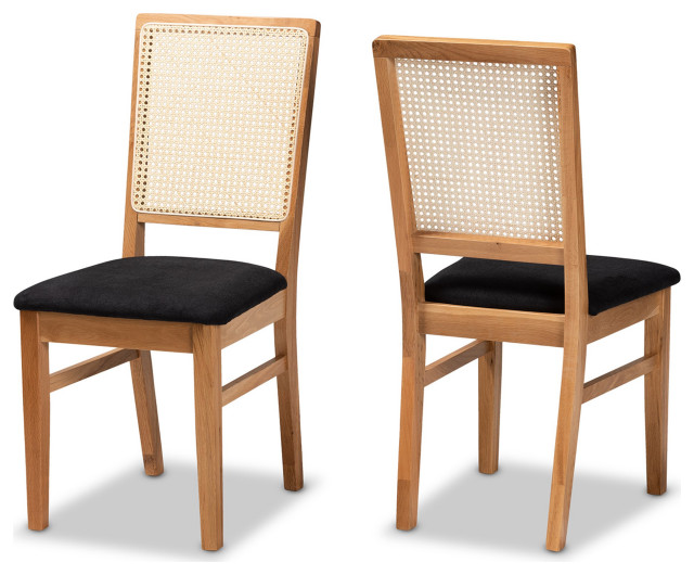 Set of 2 Dining Chair, Retro Design With Cushioned Seat & Rattan