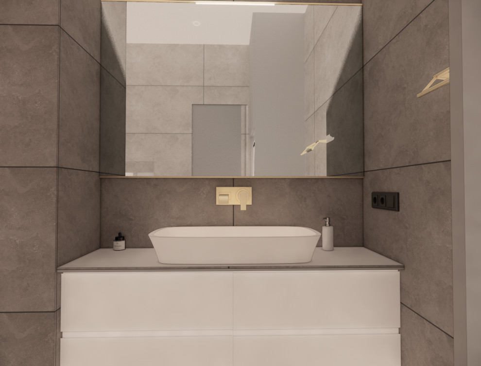 Foto di una stanza da bagno padronale design con ante lisce e mobile bagno sospeso