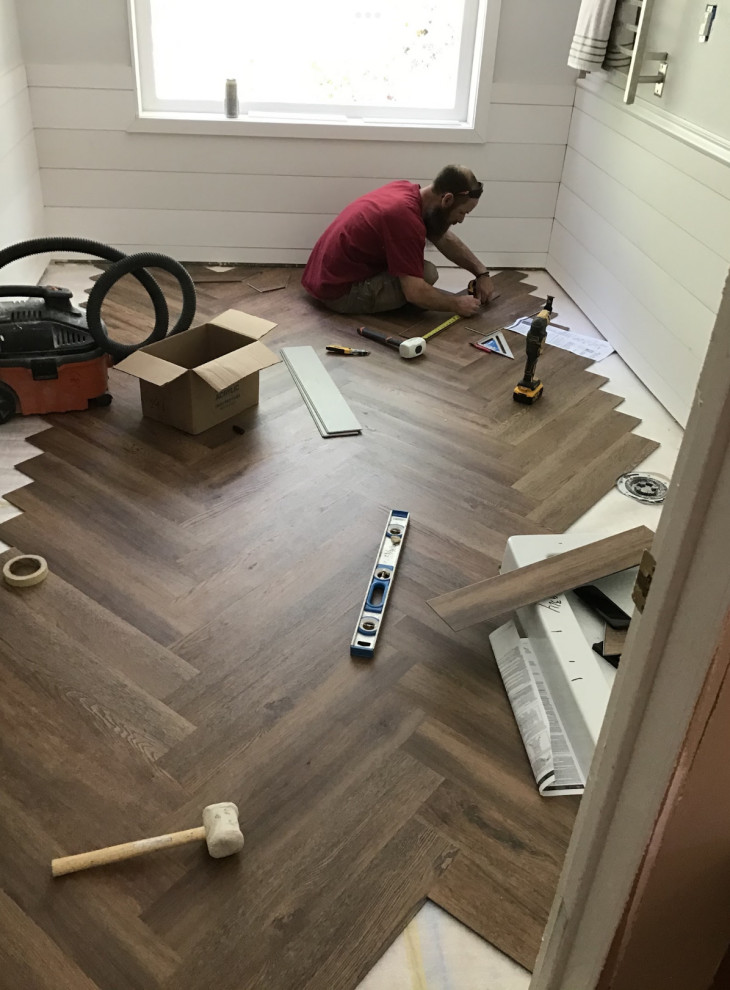 Herringbone LVP Job Home Gym Seattle by GRC Prime Bath Houzz