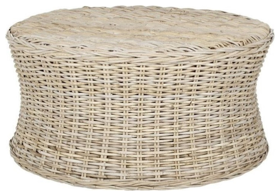 Safavieh Ruxton Wicker and Wooden Ottoman in Natural Unfinished