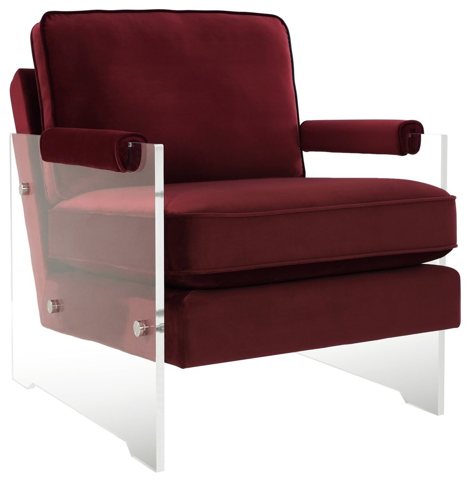 Archie Burgundy Velvet-Lucite Chair