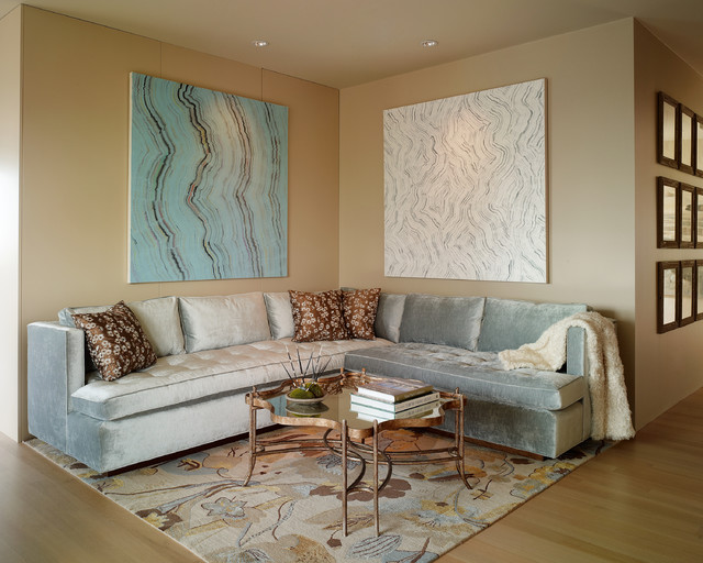 Ice Blue Tufted Bench Sectional nyklassisk-vardagsrum