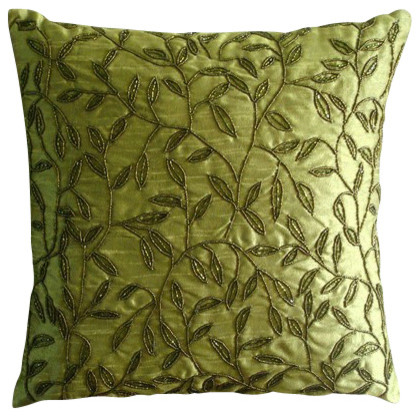 green silk pillow