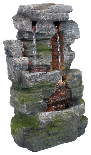 Sunnydaze Towering Cave Waterfall Indoor Tabletop Fountain Feature With LED, 14"