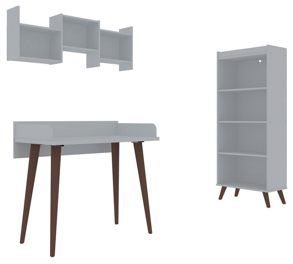 Hampton 3, Piece Home Basic Office Set, White Midcentury Home