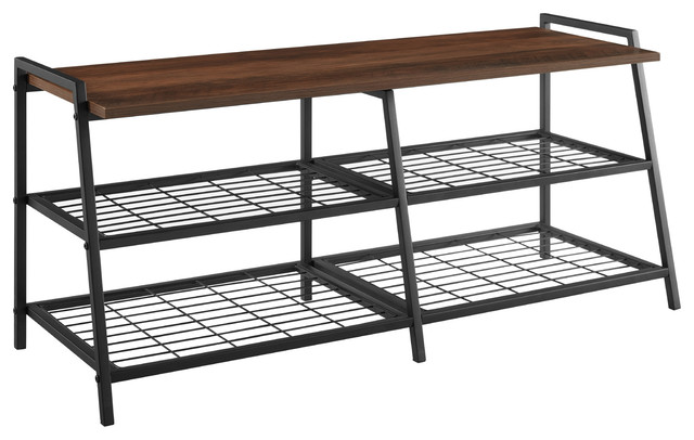 42 Industrial Metal Wood Entry Bench Dark Walnut Industrial