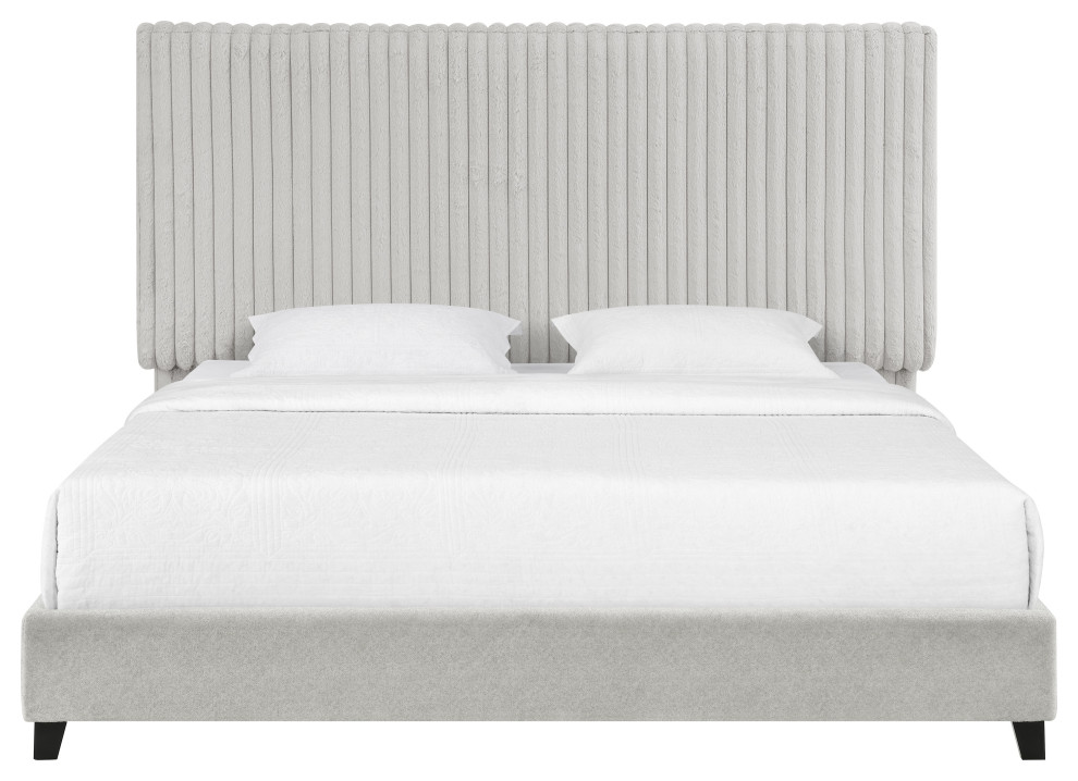Legends Home King Size Minky Stone Upholstered Platform Bed