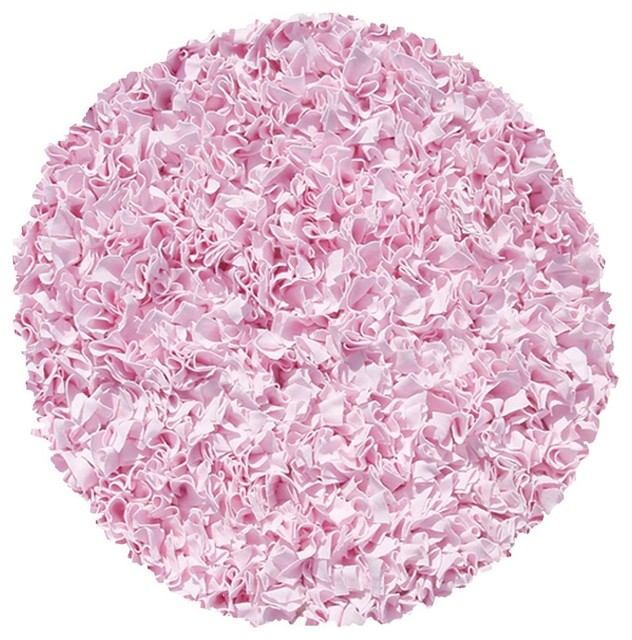 Shaggy Raggy Pink Area Rug, 4' Round Contemporary Kids Rugs by