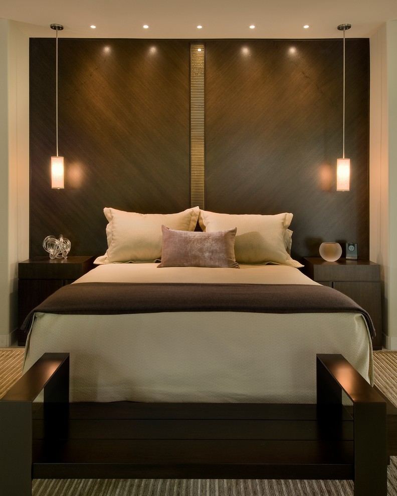 Large trendy master carpeted bedroom photo in Phoenix with white walls and no fireplace