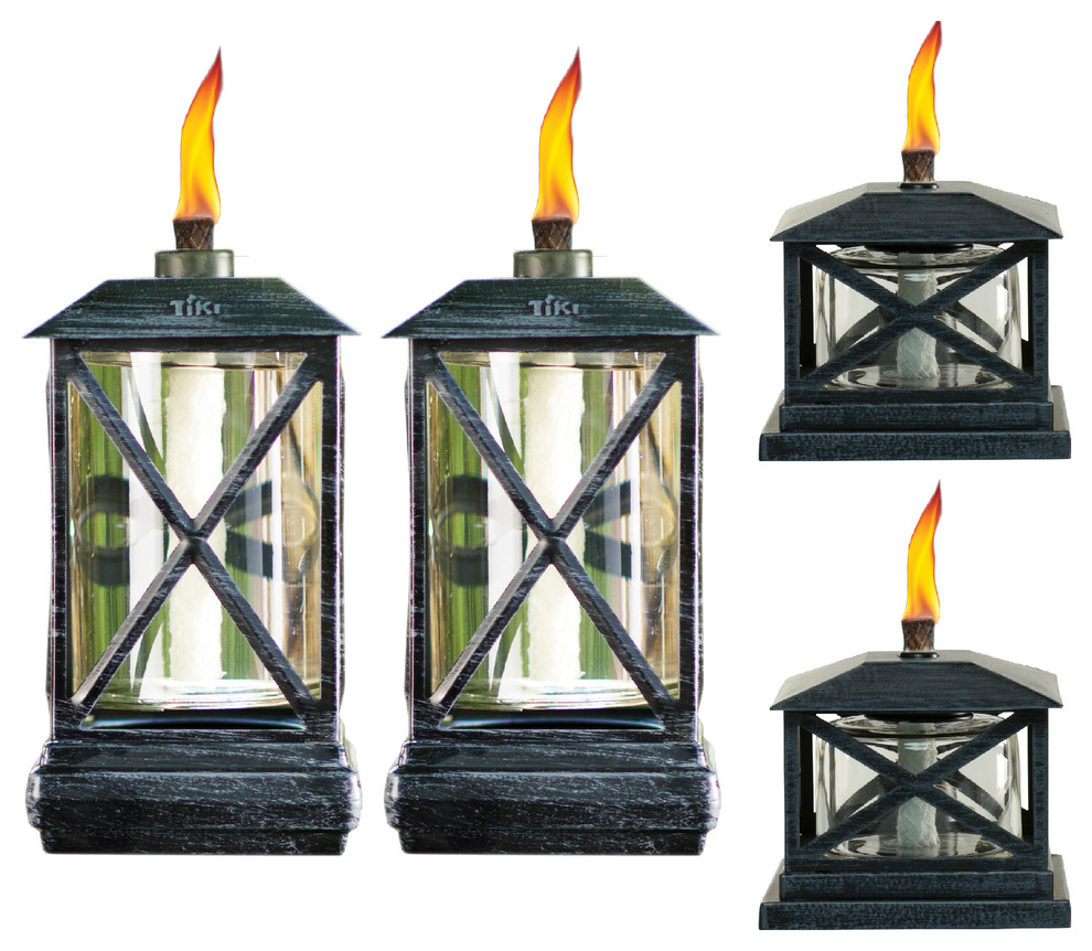 Metal Torch & Metal Table Torch Set, Black Transitional Outdoor