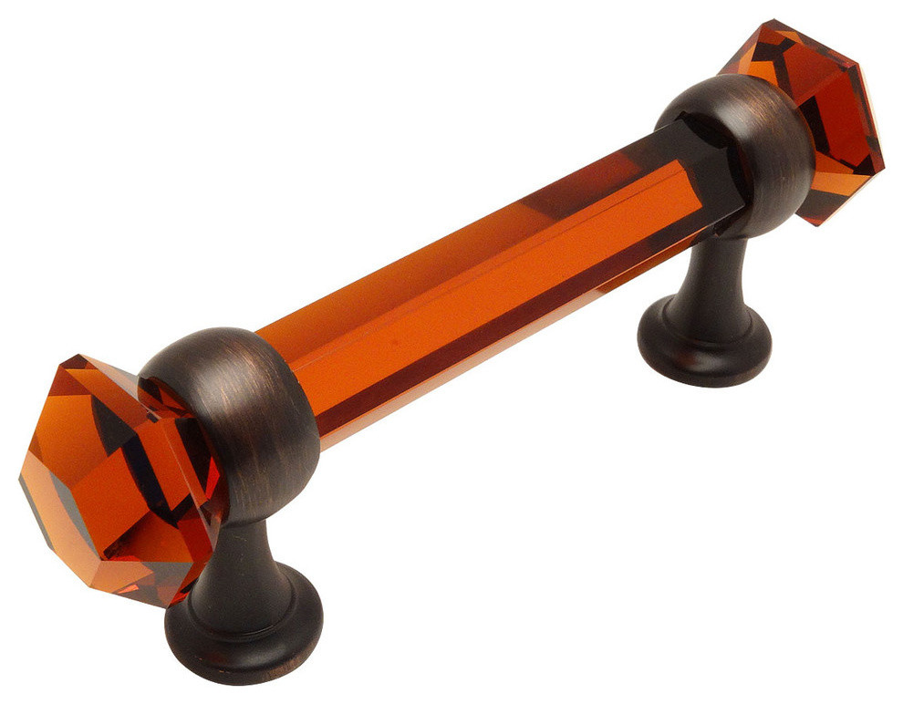 Cosmas 6393ORBA Oil Rubbed Bronze With Amber Glass Cup Pull