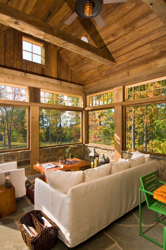 Country sunroom in New York with a standard ceiling.