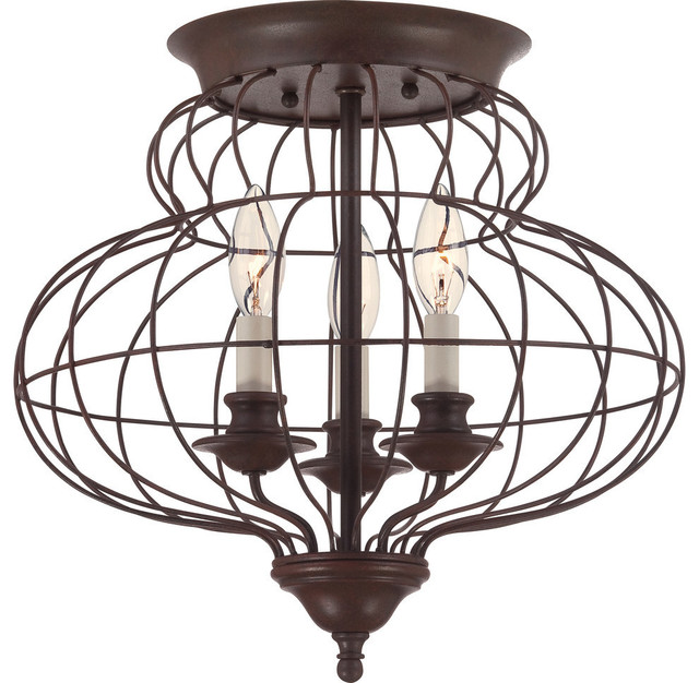Arla Wire Cage Flush Mount Fixture Rustic Antique Bronze Arla Wire Cage Flush Mount Fixture Rustic Antique Bronze