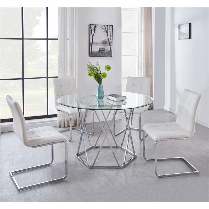 Steve Silver Escondido Glass Top 5-Piece Dining Set with White Chairs