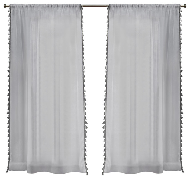 Tassels Rod Pocket Window Curtain Panel Pair Traditional