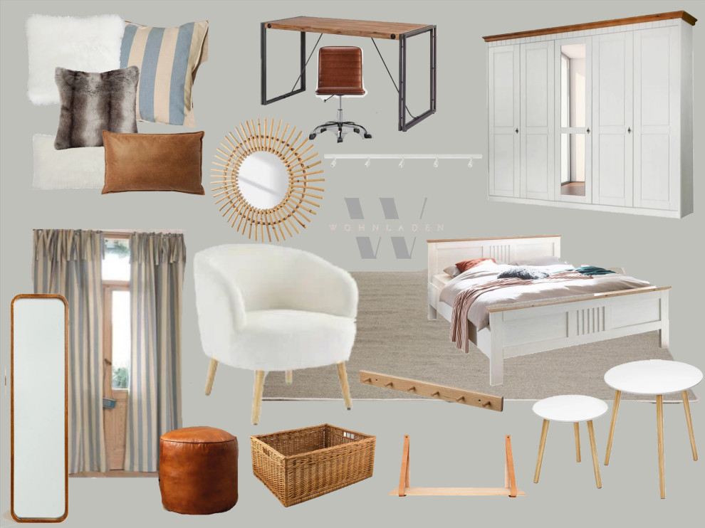 Umplanung und Farbberatung für ein Schlafzimmer mit einem Homeoffice-Platz