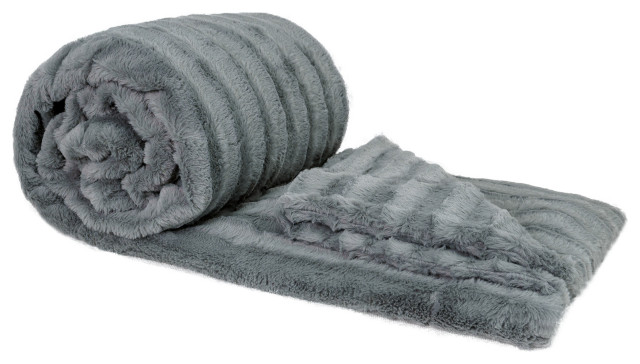 Derby Jumbo Over-Sized Double Sided Faux Fur Throw Blanket, Charcoal, 60"x80"