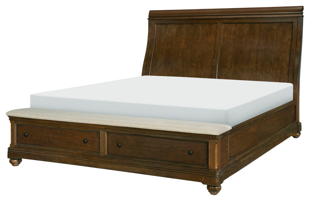 Coventry Classic Cherry Sleigh Bed With Upholstered Storage Footboard