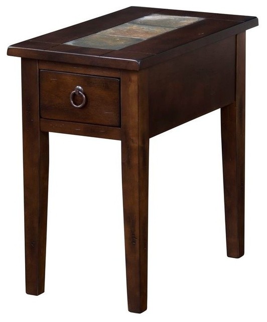 Chair Side Table With Rustic Ring Pulls And Slate Inlay Chair Side Table With Rustic Ring Pulls And Slate Inlay