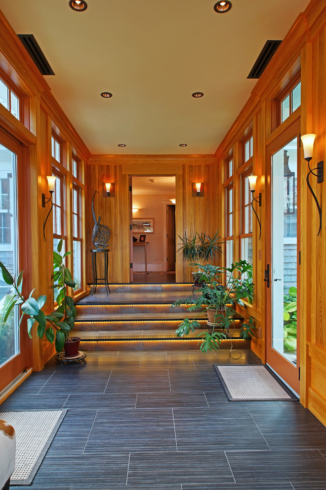 This is an example of a large beach style hallway in Boston.