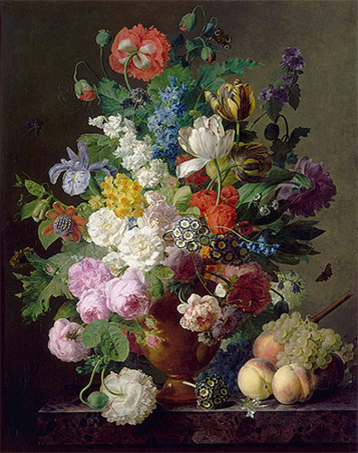 Vase of Flowers, Grapes and Peaches | Jan Frans van Dael | Canvas Print ...