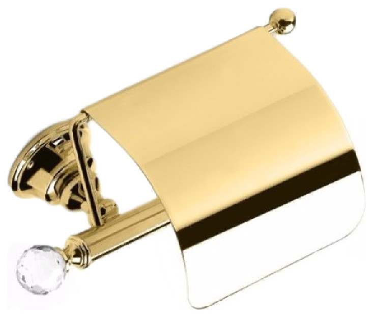 Brass Covered Toilet Roll Holder With Crystal, Gold