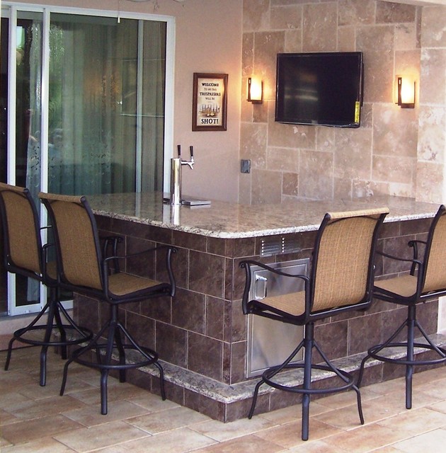 Lanai Bar, Kegorator and Travertine wall and floor